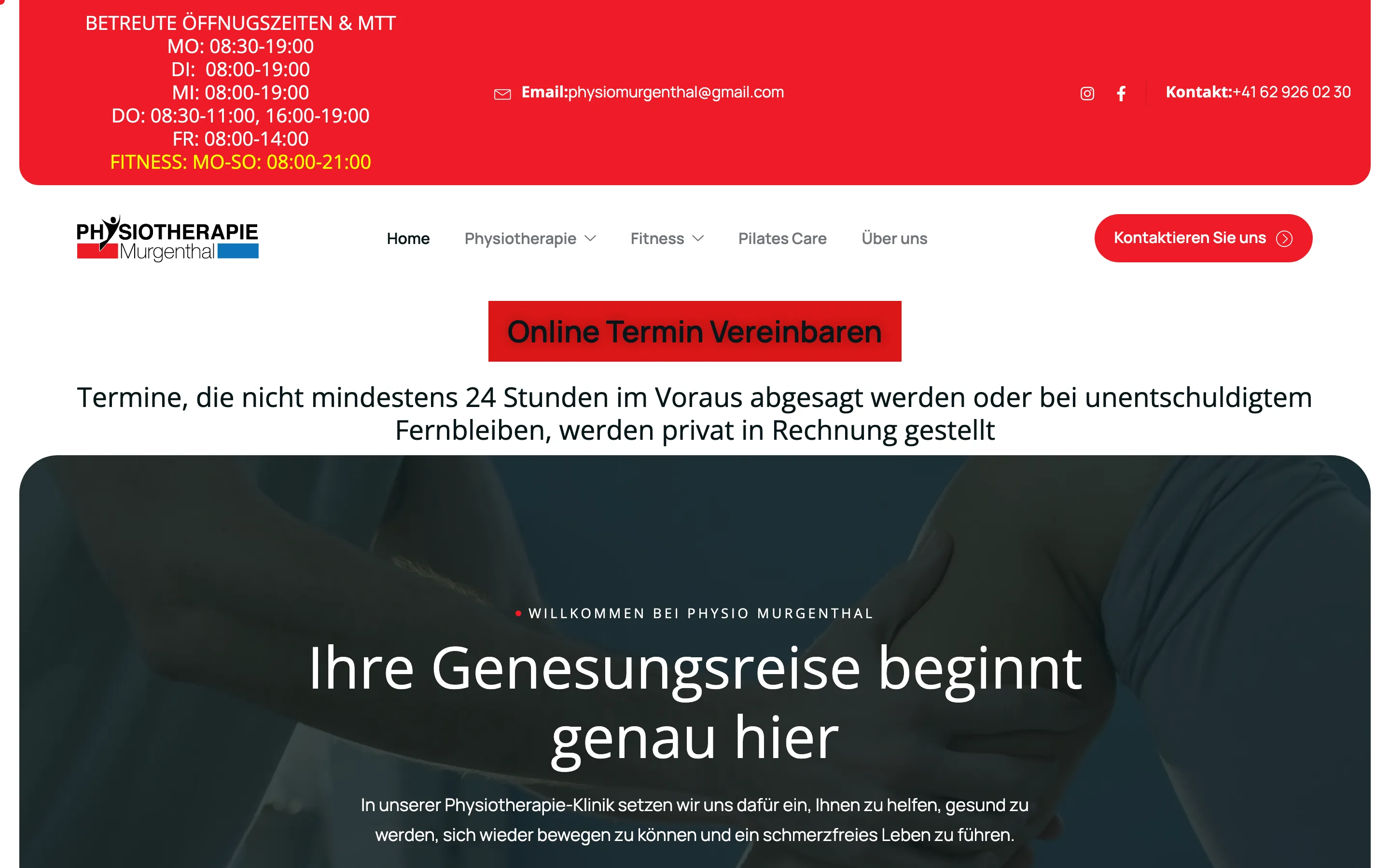 Startseite der alten Website der Physiotherapie Murgenthal (WordPress)