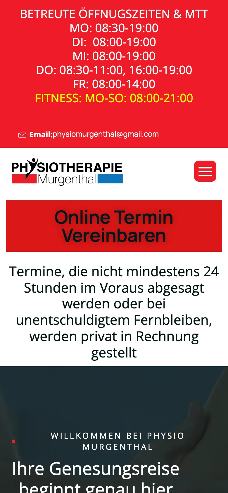 Mobile Ansicht der alten Website der Physiotherapie Murgenthal
