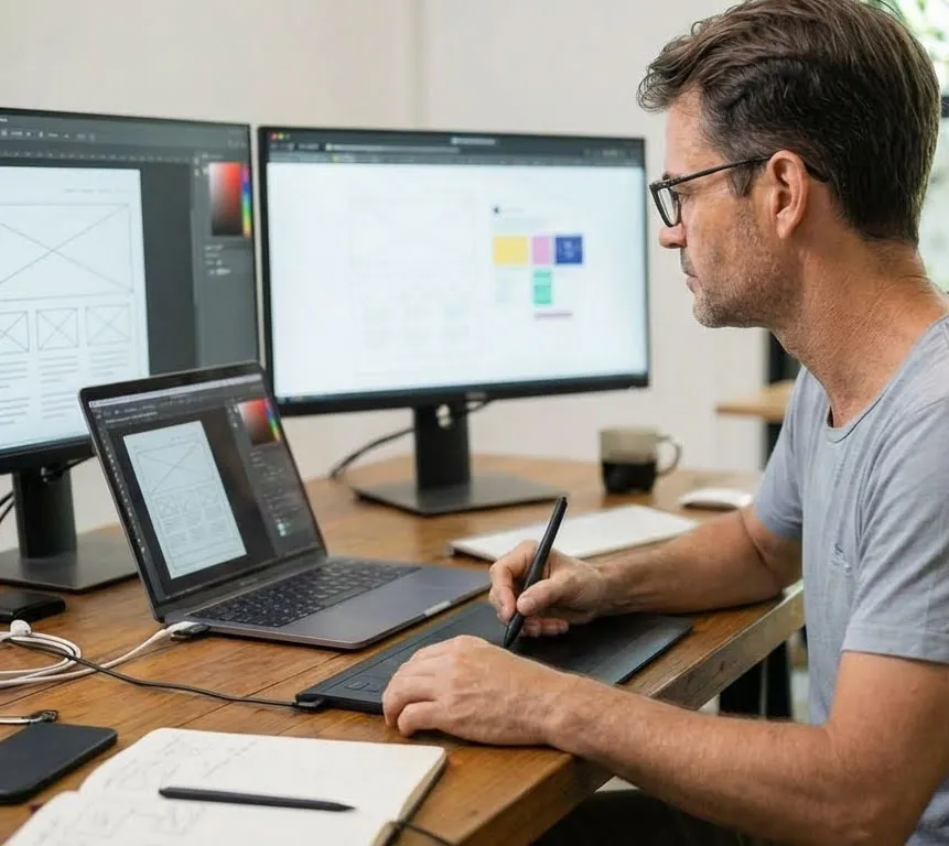 Matthias Hahn bei der Arbeit am Webdesign